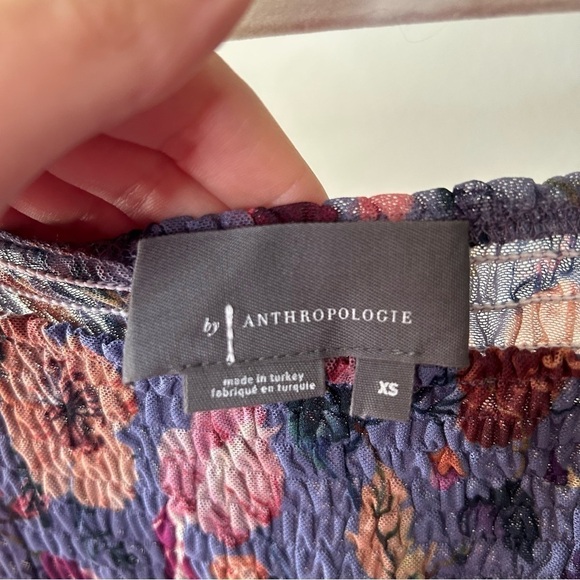 [xs] Anthropologie Rouen Top Periwinkle Purple Sheer Spring Floral Long Sleeve - Picture 8 of 11